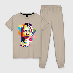 Пижама хлопковая женская Kurt Cobain: Colors, цвет: миндальный