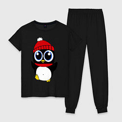 Пижама хлопковая женская Удивленный пингвинчик, цвет: черный