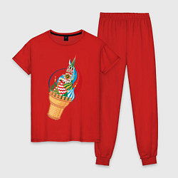 Пижама хлопковая женская Рожок: Кремль, цвет: красный