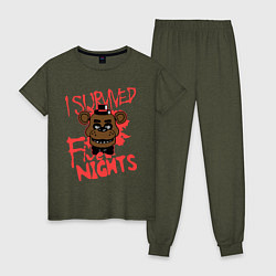 Пижама хлопковая женская I Survived Five Night, цвет: меланж-хаки
