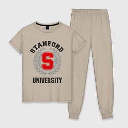 Пижама хлопковая женская Stanford University, цвет: миндальный