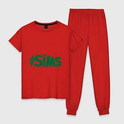 Пижама хлопковая женская Sims, цвет: красный