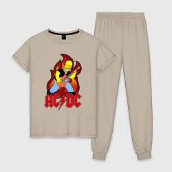 Пижама хлопковая женская AC/DC Homer, цвет: миндальный