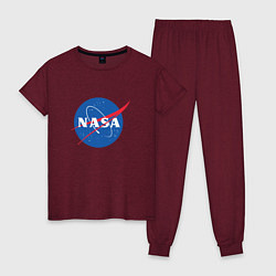 Пижама хлопковая женская NASA: Logo, цвет: меланж-бордовый