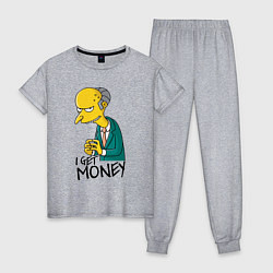 Пижама хлопковая женская Mr. Burns: I get money, цвет: меланж