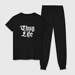 Пижама хлопковая женская Thug Life: 2Pac, цвет: черный