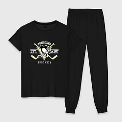 Пижама хлопковая женская Pittsburgh Penguins: Est.1967, цвет: черный