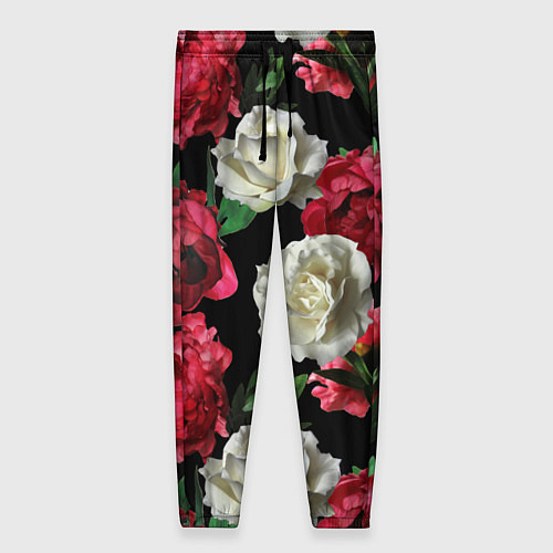 Женские брюки Красные и белые розы / 3D-принт – фото 1