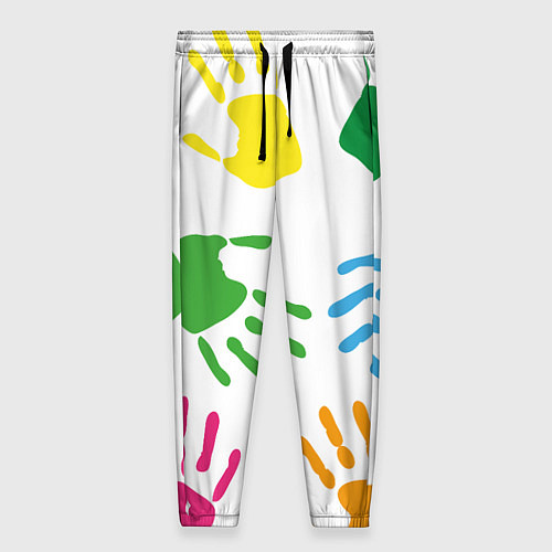 Женские брюки Цветные ладошки - Детский узор / 3D-принт – фото 1