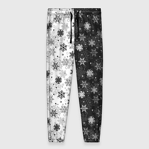 Женские брюки Чёрно-Белые Снежинки / 3D-принт – фото 1