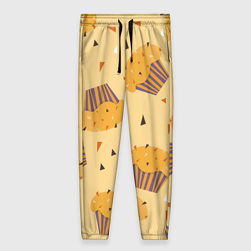 Женские брюки Капкейки на желтом фоне / 3D-принт – фото 1