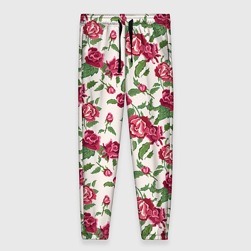 Женские брюки Узор из красных роз / 3D-принт – фото 1