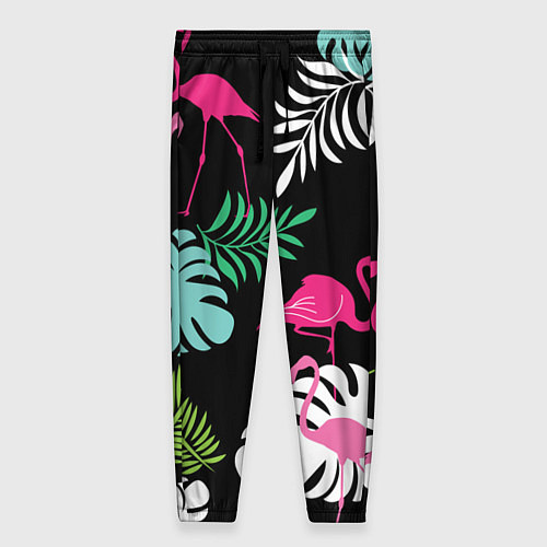 Женские брюки Фламинго с цветами / 3D-принт – фото 1