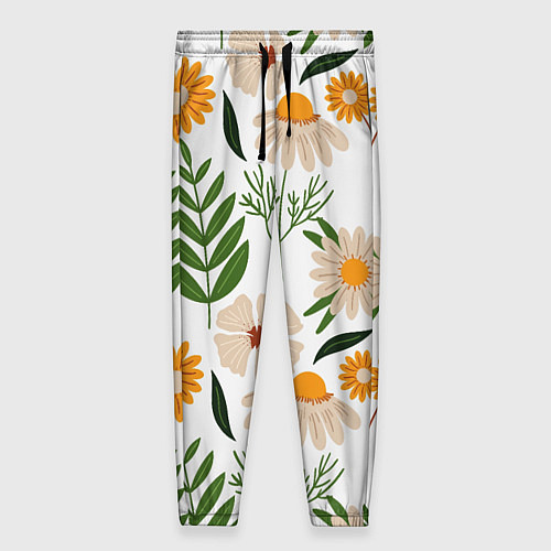 Женские брюки Цветы и листья / 3D-принт – фото 1