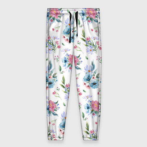 Женские брюки Весенние акварельные цветы / 3D-принт – фото 1