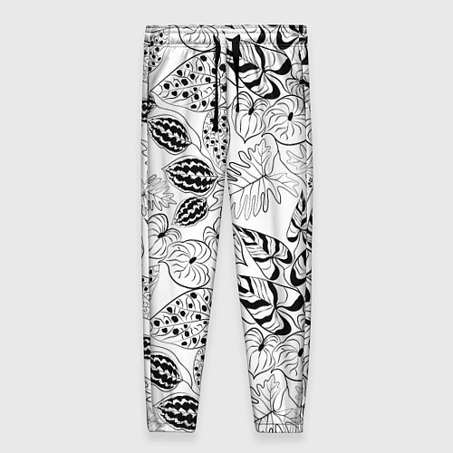 Женские брюки Черно-белый узор Тропики / 3D-принт – фото 1