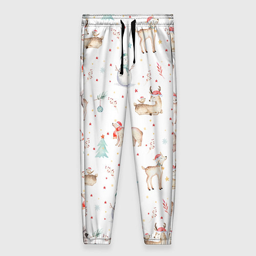 Женские брюки Паттерн с оленями и медведями / 3D-принт – фото 1