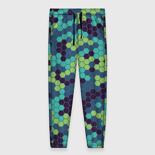 Женские брюки Зеленые соты в мозаике / 3D-принт – фото 1