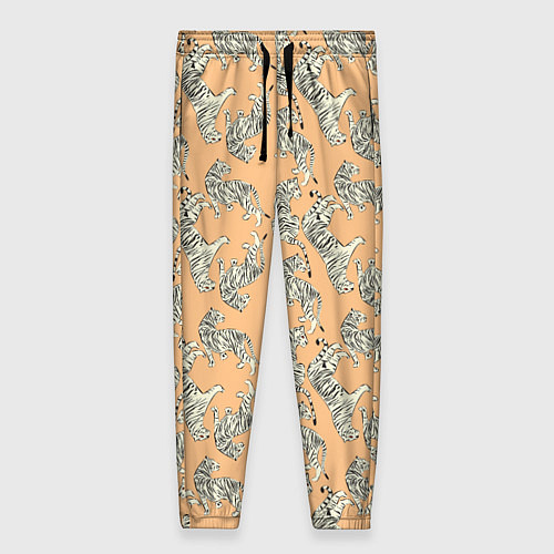 Женские брюки Тигры на оранжевом паттерн / 3D-принт – фото 1