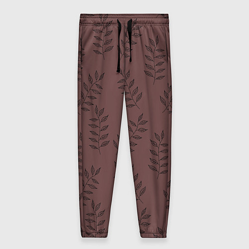Женские брюки Веточки с черными листьями на коричневом фоне / 3D-принт – фото 1