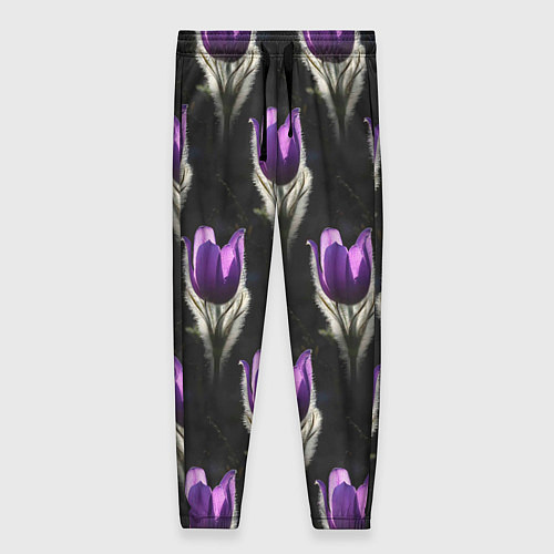 Женские брюки Фиолетовые цветы - паттерн / 3D-принт – фото 1