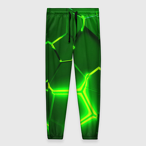 Женские брюки 3D ПЛИТЫ НЕОН NEON GREEN HEXAGON РАЗЛОМ / 3D-принт – фото 1