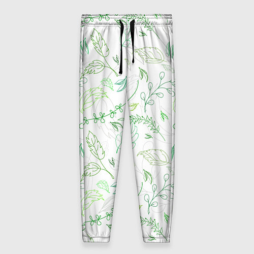 Женские брюки Хаос из зелёных веток и листьев / 3D-принт – фото 1