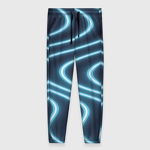 Женские брюки Неоновый свет Волны голубые на темном фоне / 3D-принт – фото 1