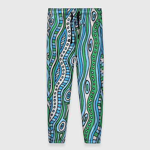 Женские брюки Разноцветная абстракция в стиле дудл Волны, линии, / 3D-принт – фото 1
