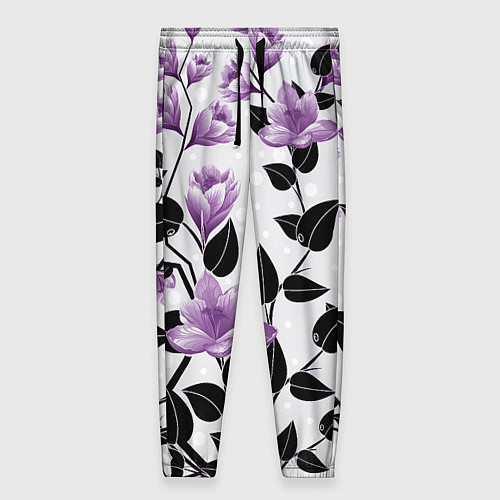 Женские брюки Распустившиеся фиолетовые цветы / 3D-принт – фото 1