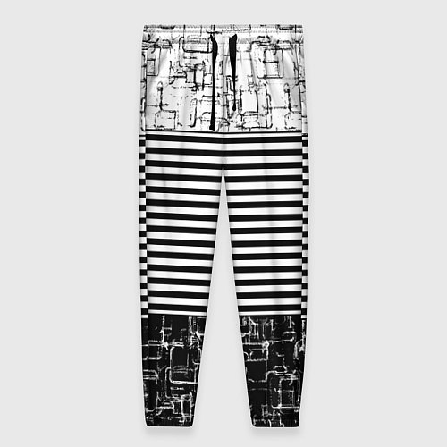 Женские брюки Черно-белый комбинированный абстрактный с полосаты / 3D-принт – фото 1