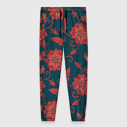 Женские брюки Red flowers texture / 3D-принт – фото 1