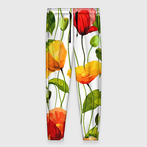 Женские брюки Волнообразный узор из цветков мака Лето / 3D-принт – фото 1