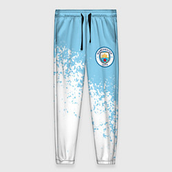 Женские брюки Manchester city белые брызги на голубом фоне