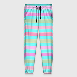 Брюки женские Pink turquoise stripes horizontal Полосатый узор, цвет: 3D-принт