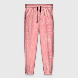 Женские брюки Бежевые листья монстеры на розовом