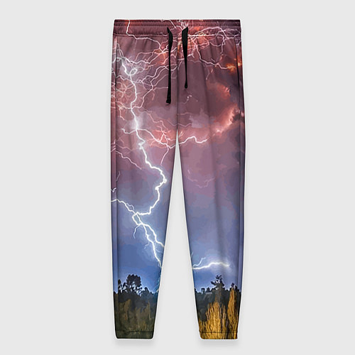Женские брюки Грозовые разряды молний над лесом / 3D-принт – фото 1
