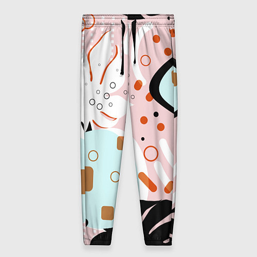Женские брюки Абстрактные фигуры с пальмовыми листами на розовом / 3D-принт – фото 1