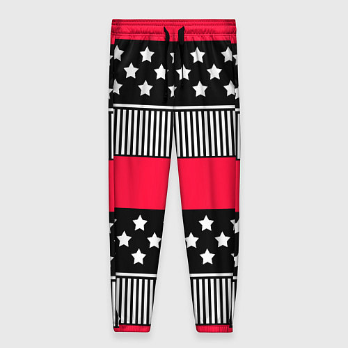 Женские брюки Red and black pattern with stripes and stars / 3D-принт – фото 1