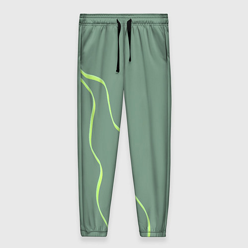 Женские брюки Абстрактные зеленые линии на фоне цвета хаки / 3D-принт – фото 1