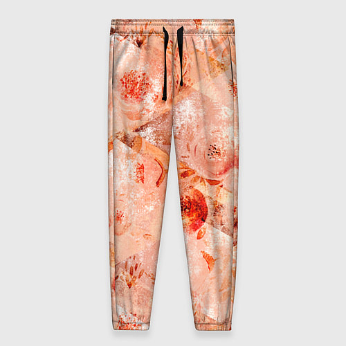 Женские брюки Гранжевый цветочный узор, коралловый фон / 3D-принт – фото 1