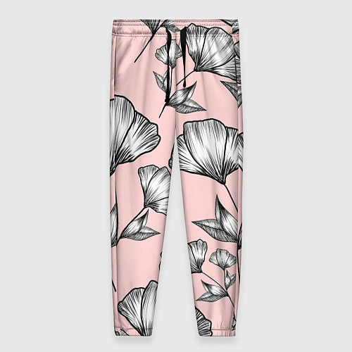 Женские брюки Графичные цветы на пудровом фоне / 3D-принт – фото 1