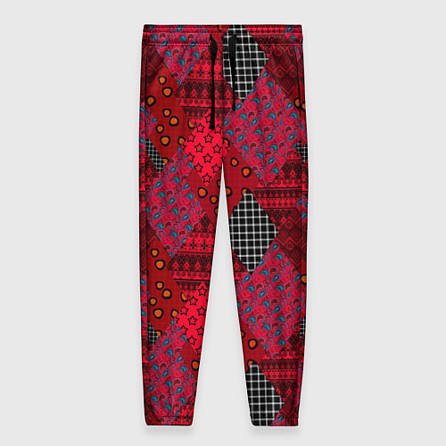 Женские брюки Красный лоскутный узор пэчворк / 3D-принт – фото 1