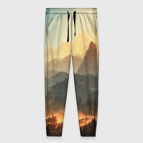 Женские брюки Рассвет в горах, пейзаж / 3D-принт – фото 1
