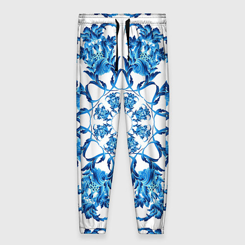 Женские брюки Гжель синий цветок / 3D-принт – фото 1
