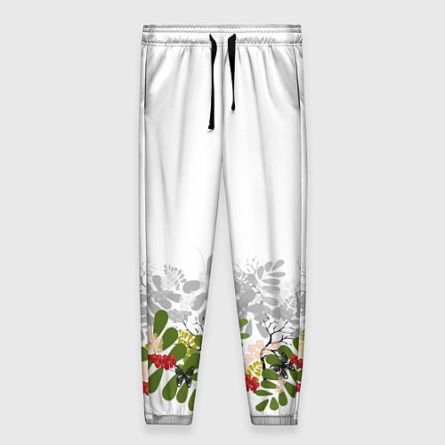 Женские брюки Веточки красной рябины с бабочками / 3D-принт – фото 1