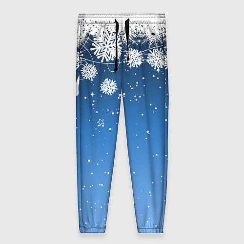 Женские брюки Снежный узор на синем фоне / 3D-принт – фото 1