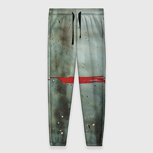 Женские брюки Тёмно-зелёный абстрактный туман и красные краски / 3D-принт – фото 1