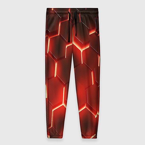Женские брюки Светящиеся красным светом шестиугольники / 3D-принт – фото 1