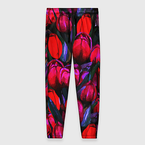 Женские брюки Тюльпаны - поле красных цветов / 3D-принт – фото 1
